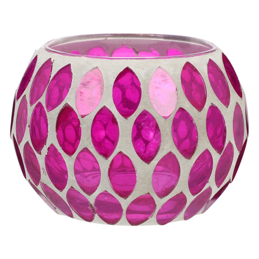CONGARTENO Colorful Glass Tealight Holders Mosaic Candlestick for Table Decoration European Style Pink Leaf Design Glass Material for Home Wedding Christmas and Party Decor