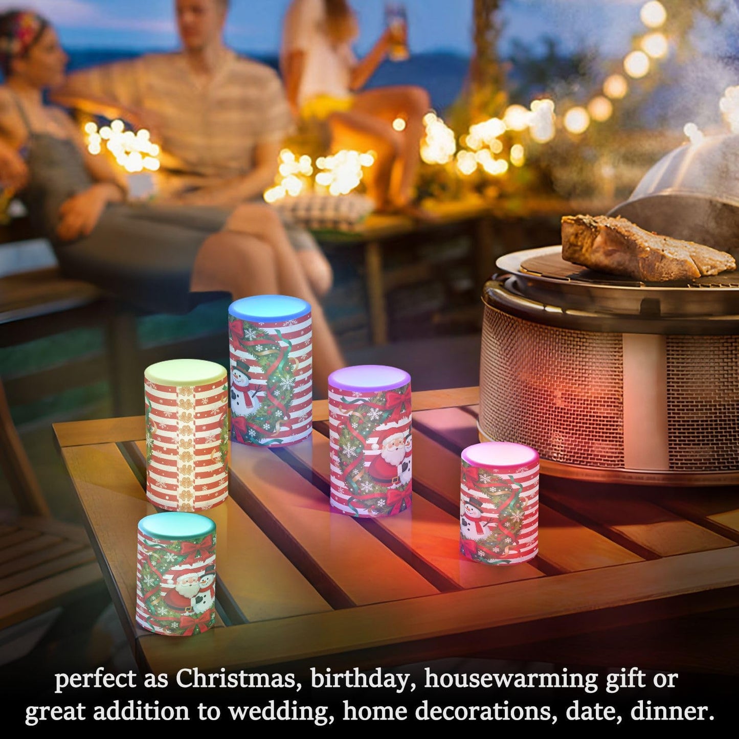 Flickering Flameless Candles, Christmas Santa Snowman Bow Wreath LED Candles with Remote Timer, Set of 2 Battery Operated Candle for Valentine Wedding Birthday