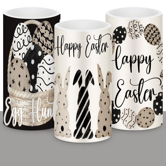 Retisee 3 Pcs Black Brown Easter Flameless LED Candles Battery Operated Bunny Spring Flickering Pillar Candles with Remote Rabbit Easter Centerpiece for Bedroom Living Room Dinner Table Decoration
