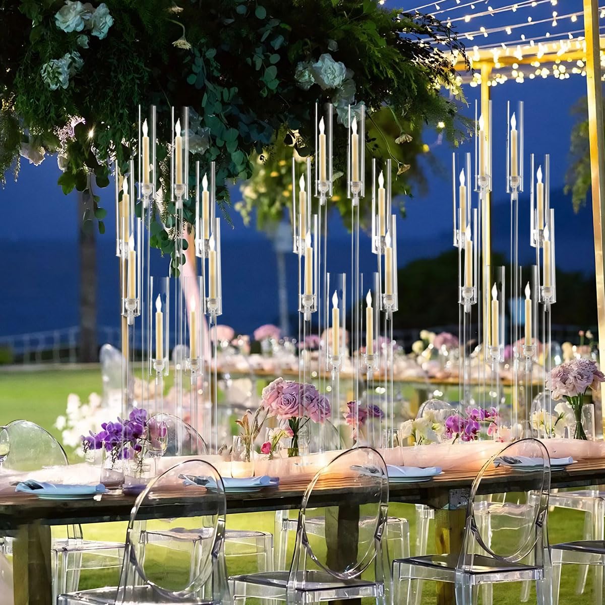 6PCS Clear Candelabra Centerpiece for Wedding,8 Arm Acrylic Candelabra Centerpiece Table 38.5 Tall Floor Candle Holder for Birthday Party Baby Shower Decor candelabros para centros de mesa