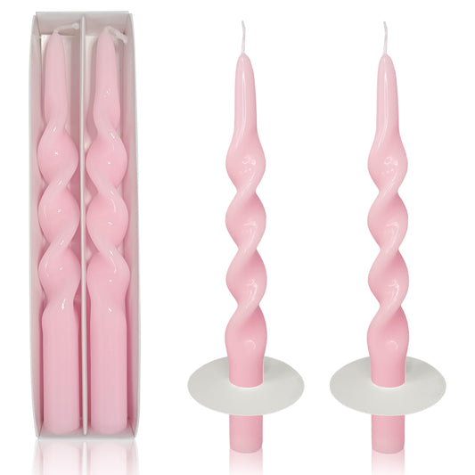 XINAOBAOLUO Spiral Taper Candles Twisted Candlesticks Tall Pink Odorless Candle Sticks with Candle Drip Tray for Home Decoration Holiday Wedding Party