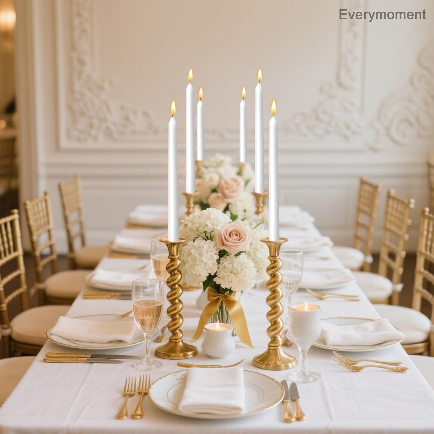 Everymoment White Taper Candles - 48 Pack 10 Inch Candlesticks - Dripless & Smokeless for 8 Hours - Unscented Paraffin Wax - Perfect for Wedding Christmas Halloween Holiday Dinner Table & Home Decor