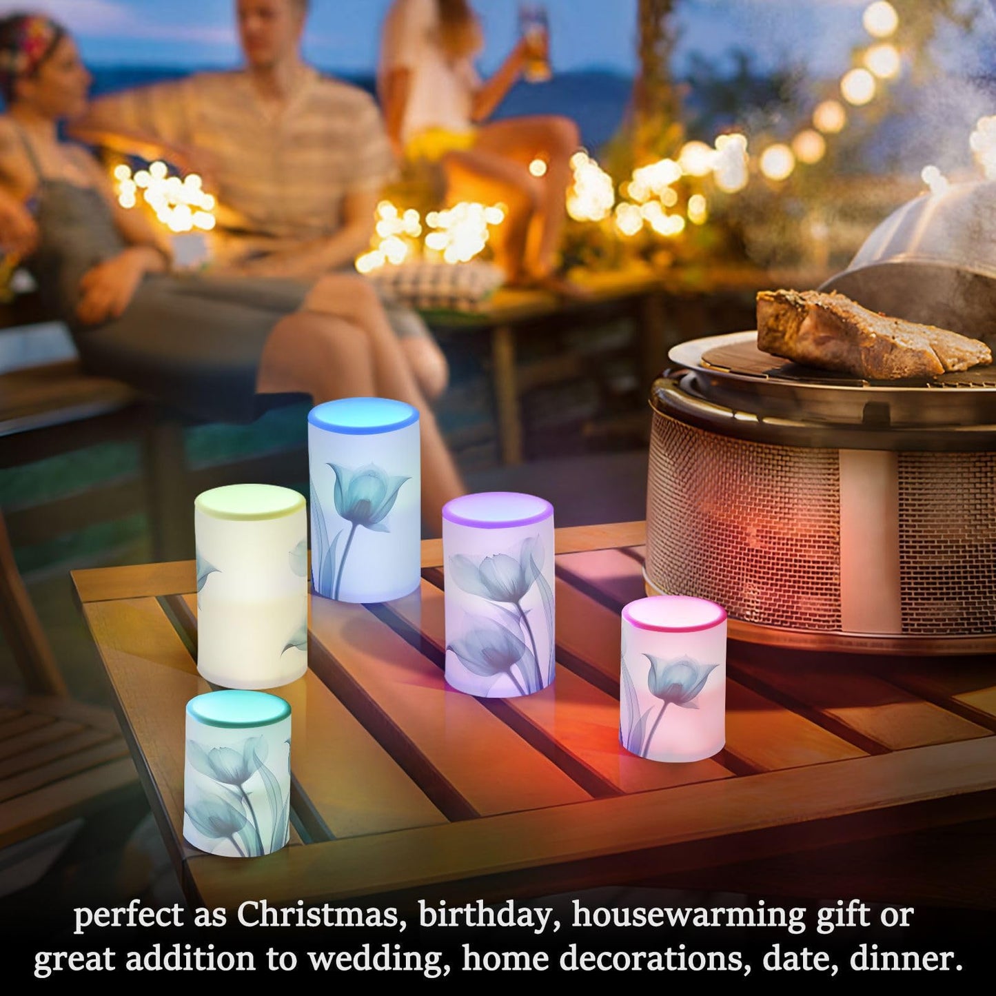 BOENLE Flickering Flameless Candles, Blue Tulip Flower LED Candles with Remote Timer, Set of 2 Battery Operated Candle for Valentine Wedding Birthday