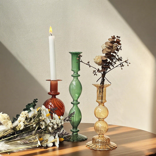 cachiv 3pcs Glass Candlestick Holders Set of 3 for Decorations Vintage Ball Taper Candle Holder for Valentines Day Wedding Birthday Table Centerpiece