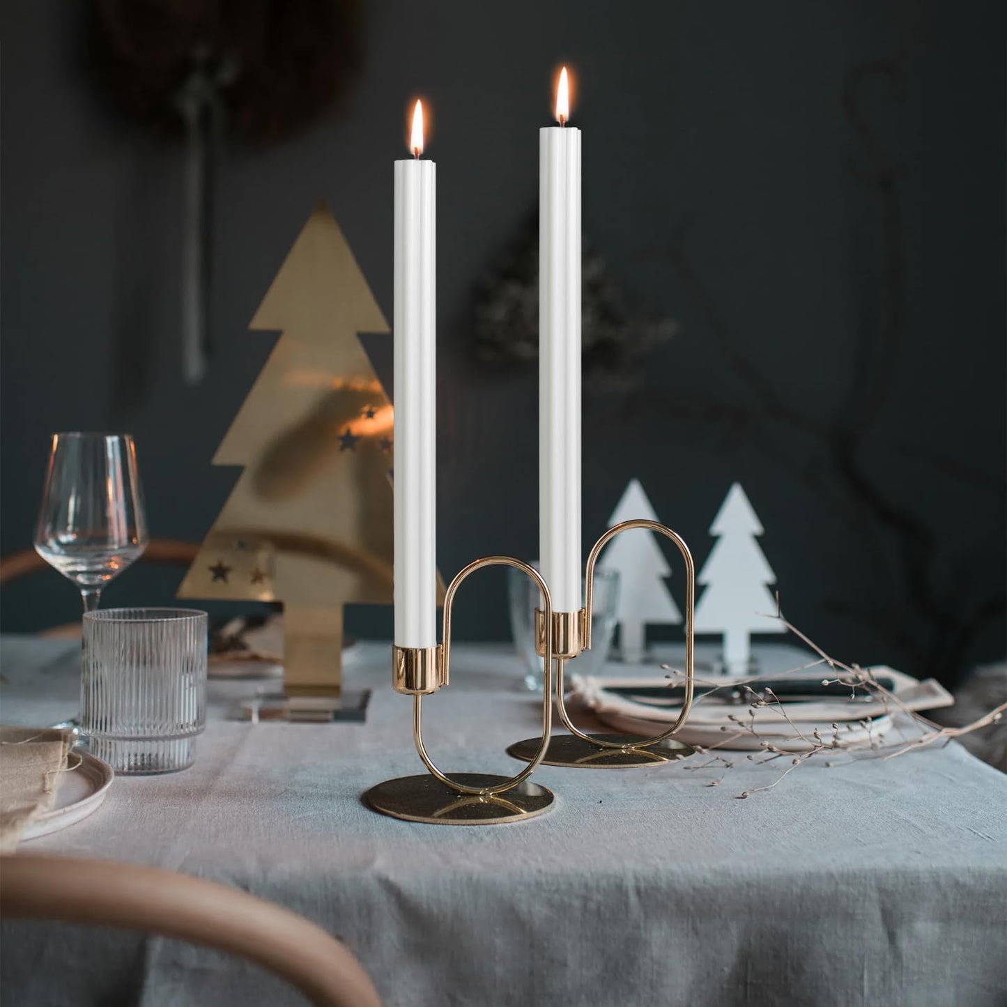 Long Taper Candles White Unscented Ribbed Candlesticks 10 Inch Dinner Tall Candle Smokeless Creative Handmade Candle Sticks for Holiday Weddings Home Decor 2 Pcs