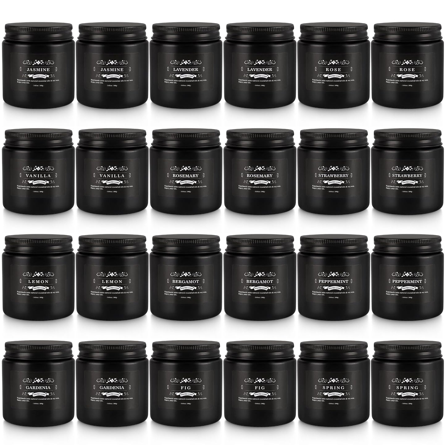 Scented Candle Set 24 Pack,Black, Candle for Home Scented, Odor Eliminating, Stress Relief, Long Lasting Soy Wax Gift Set