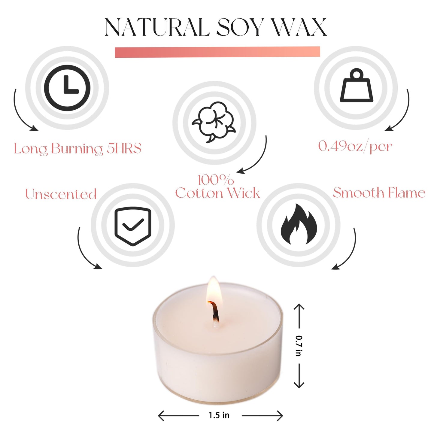 MUUFAZA 12 Unscented Natural Soy Tealight Candles in Clear Cups, 5H Long Clean Burning, Hand-Poured Coloful Mini Tea Candle Set for Parties, Spa, Meditation, Gift, Holiday, Emergency, Home Decor