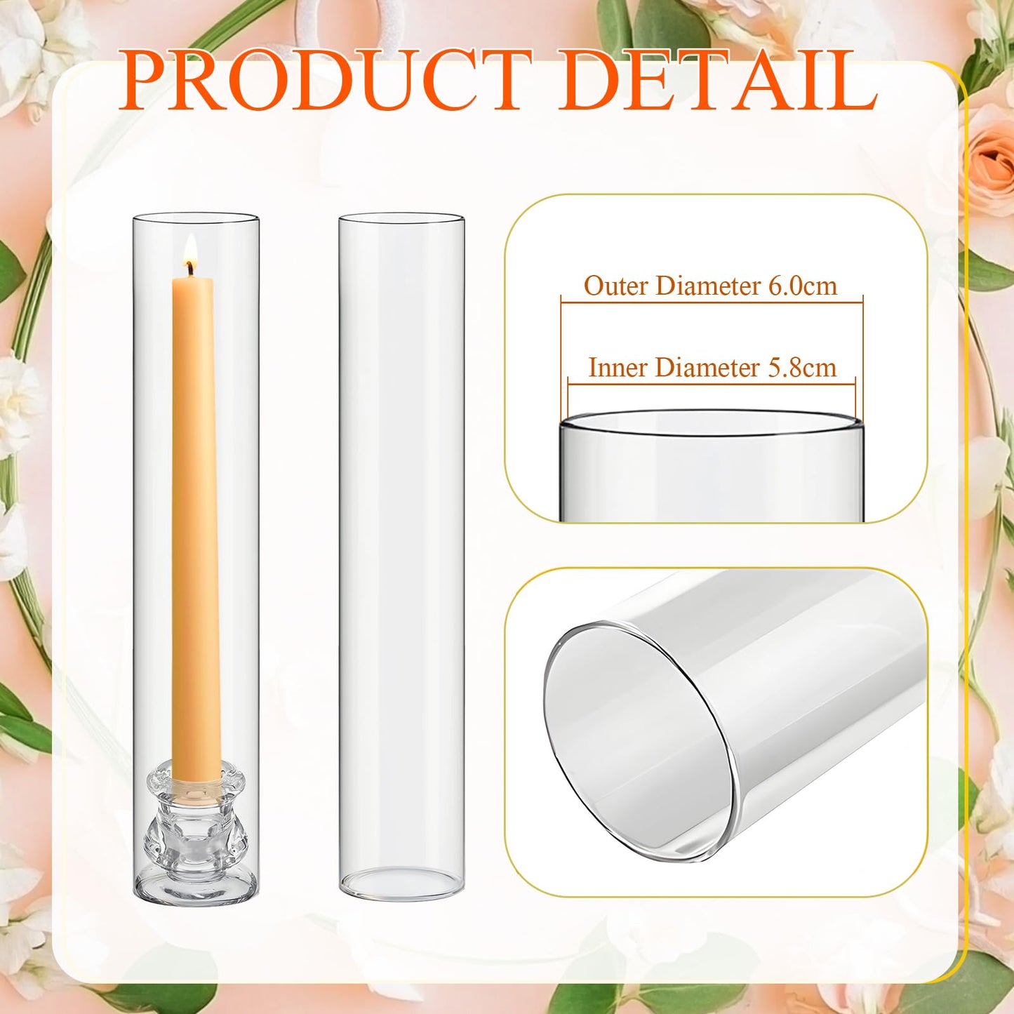 Teenyyou 12 Set Glass Hurricane Candle Holders Bulk 12.6" Open Ended Glass Candleholder Tube Shape Bottomless and 2.2" Taper Clear Candlestick Holders for Wedding Table Centerpiece (Clear)