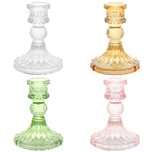 Colored Glass Candle Holders Set of 4 - Candle Sticks Holder Decor, Colored Glass Candlesticks Holder, Multiple Color Candle Holder for Wedding, Birthday Party, Home Decor