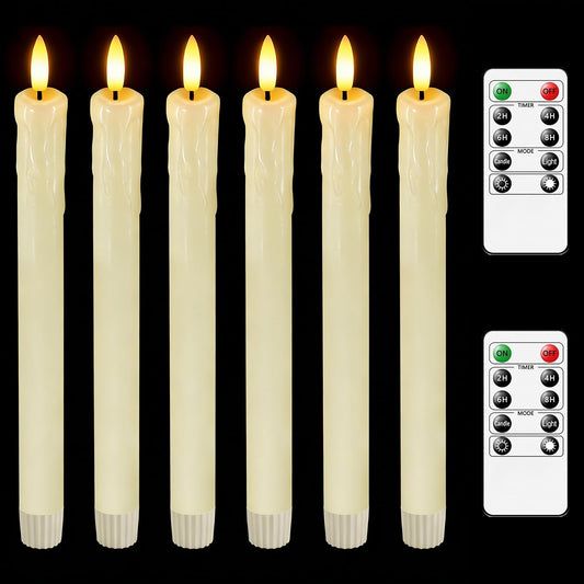 Lezonic Flameless Taper Candles with Remote Timer, Real Wax Battery Operated Flickering LED Fake Candles for Dining Table Centerpiece Wedding Christmas Mantel Decor, 0.8 x 9.5 inch