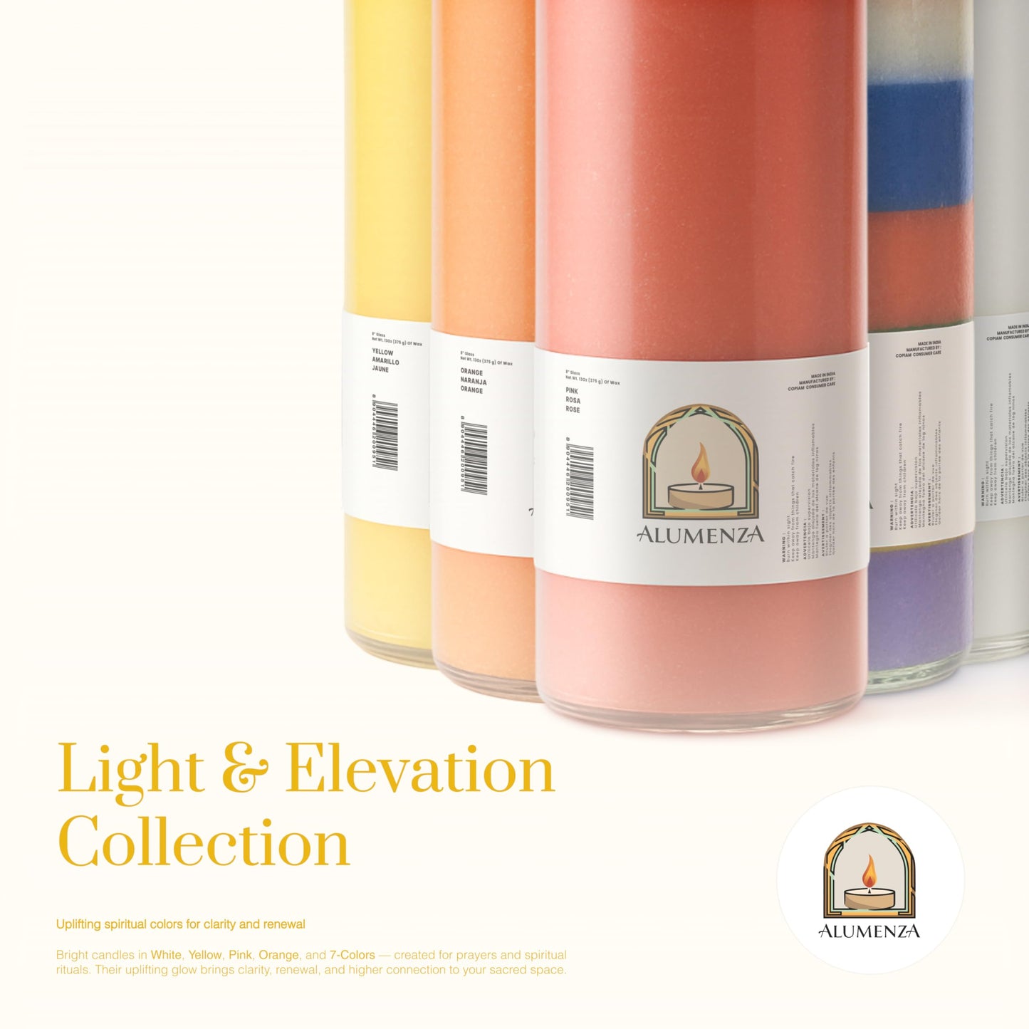 Alumenza 3 Pack Yellow 7 Day Candles in Glass Jar – Paraffin Wax, Clean Burning Unscented | Large & Tall Devotional Prayer Pillar Candles for Home, Memorial, Spells, Long Lasting