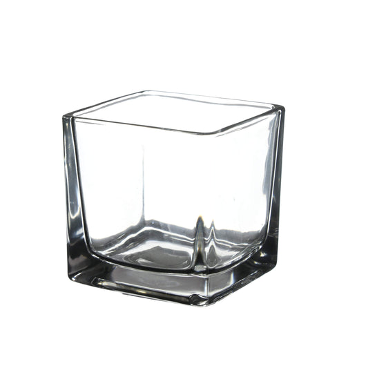 WGV 3 Inch Clear Square Cube Glass Votive Candle Holder Vase, Small Tiny Mercury Tea Light Terrarium Décor 3x3”, 1 Pc