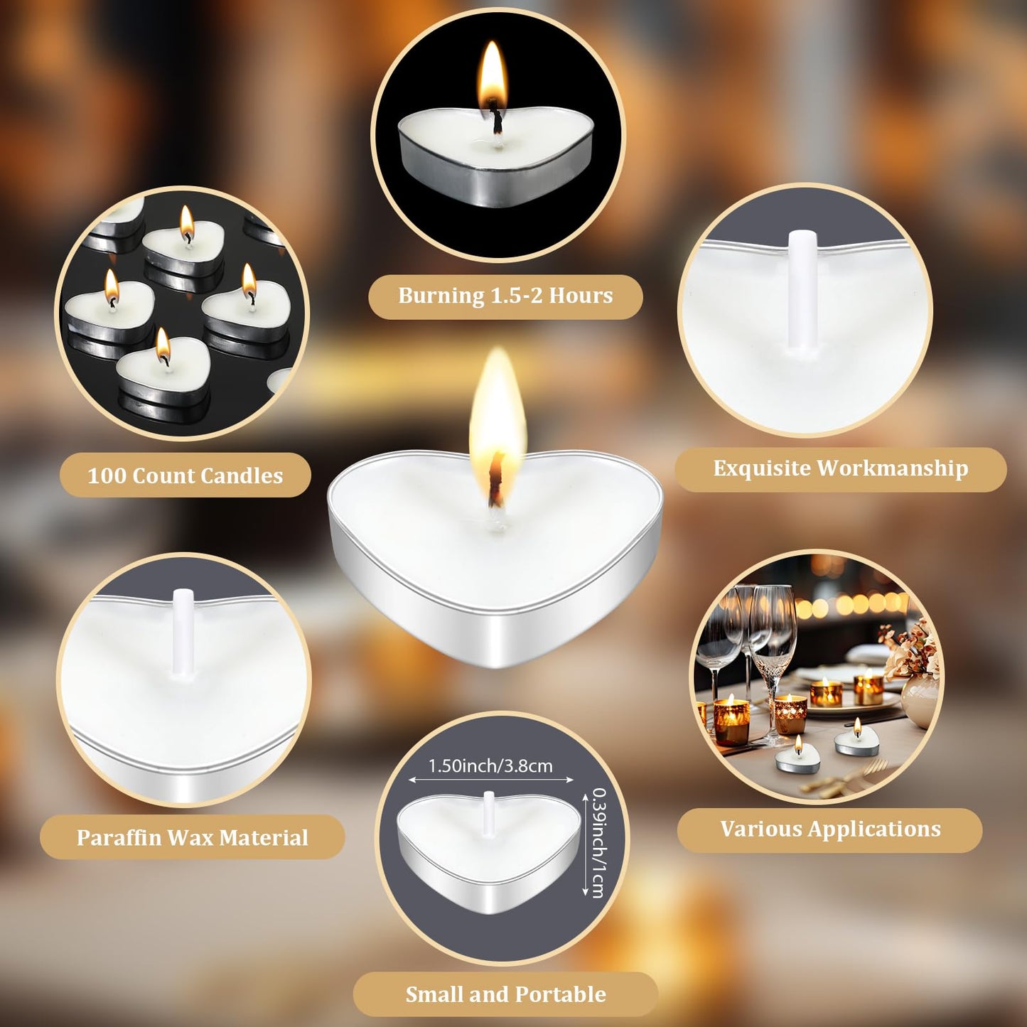 Threlaco 100 Sets Wedding Favors for Guests Bulk Mini Heart Shaped Candles Wedding Party Favors for Guests with Thank You Cards and Organza Bags Bridal Shower Party Souvenir Candle Gifts