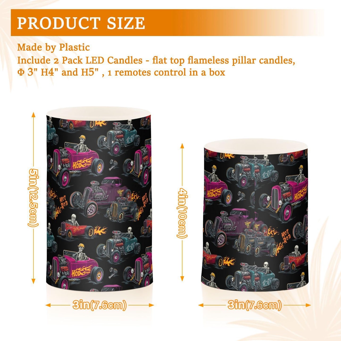 Pigsaly Flameless Candles Battery Operated Checkered Flag Hot Rod Baseball Racing Car Flickering Led Pillar Candles with Remote Control Colour Changing Warm Light Candles for Halloween Christmas Wed