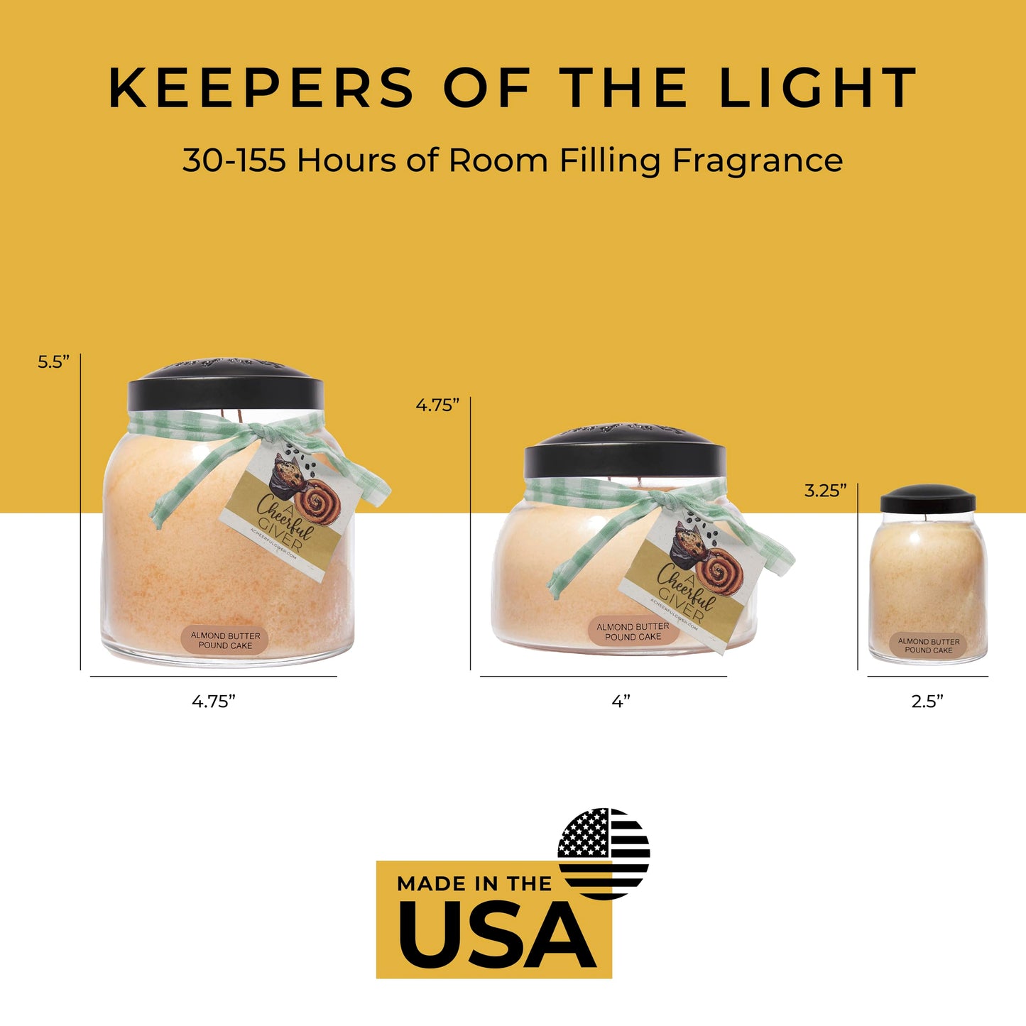 A Cheerful Giver - Almond Butter Pound Cake - 34oz Papa Scented Candle Jar with Lid - Keepers of the Light - 155 Hours of Burn Time, Gift for Women, Brown