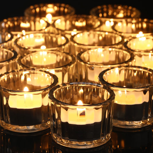 Mumufy 100 Pcs Glass Tealight Candle Holder Ribbed Votive Candle Holder for Centerpiece Wedding Proposal Spa Aromatherapy Meditation Home Decor (Clear)