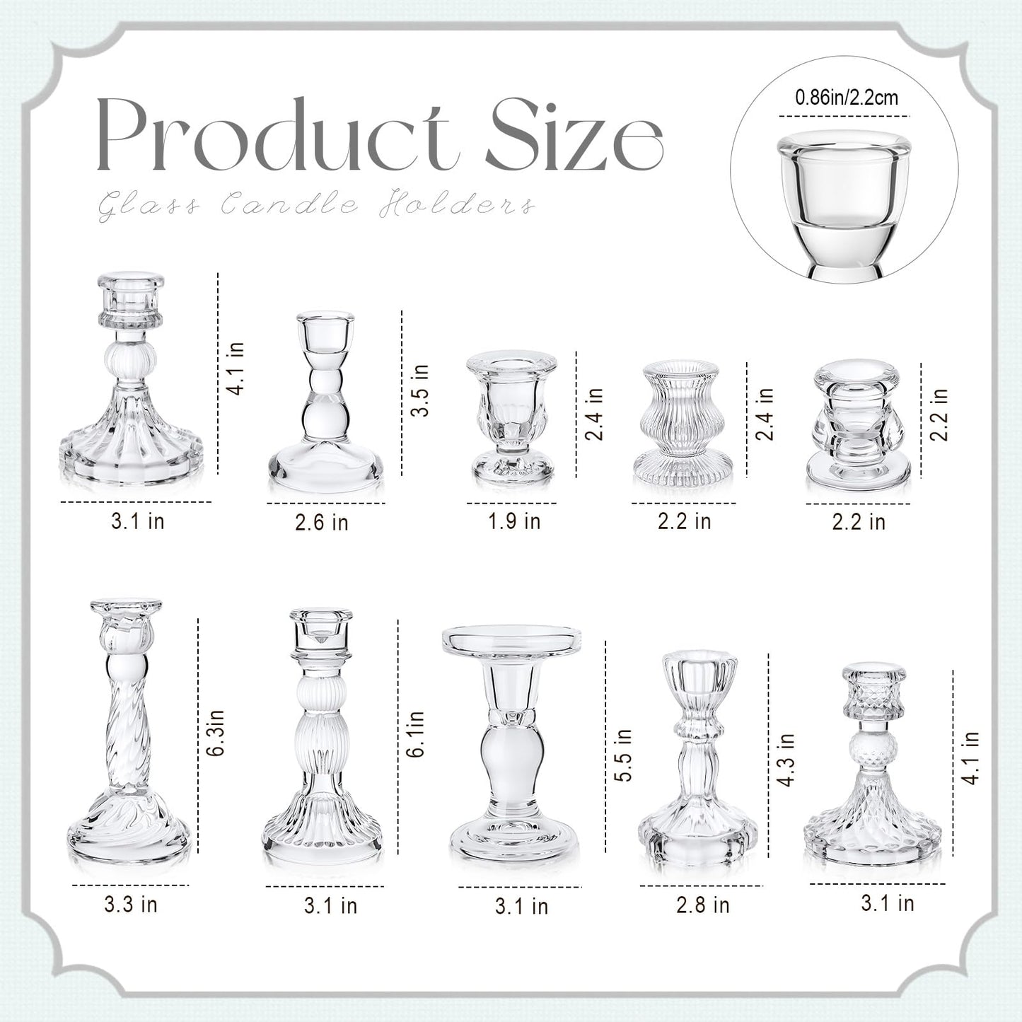 Mumufy 20 Sets Glass Crystal Taper Candle Holders Stand Centerpiece Bulk with 10 in Taper Candles Sticks Clear Decorations Table Wedding Dining Party (Transparent)