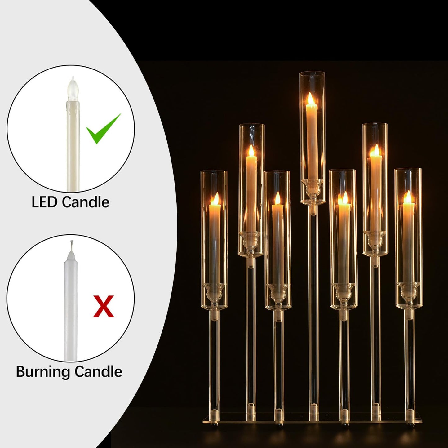 Acrylic Candle Holder Candlestick Holders for Wedding Centerpiece, Candelabra 7 Arms for Wedding Party Birthday Event Decorations, 26.5 Inch Tall