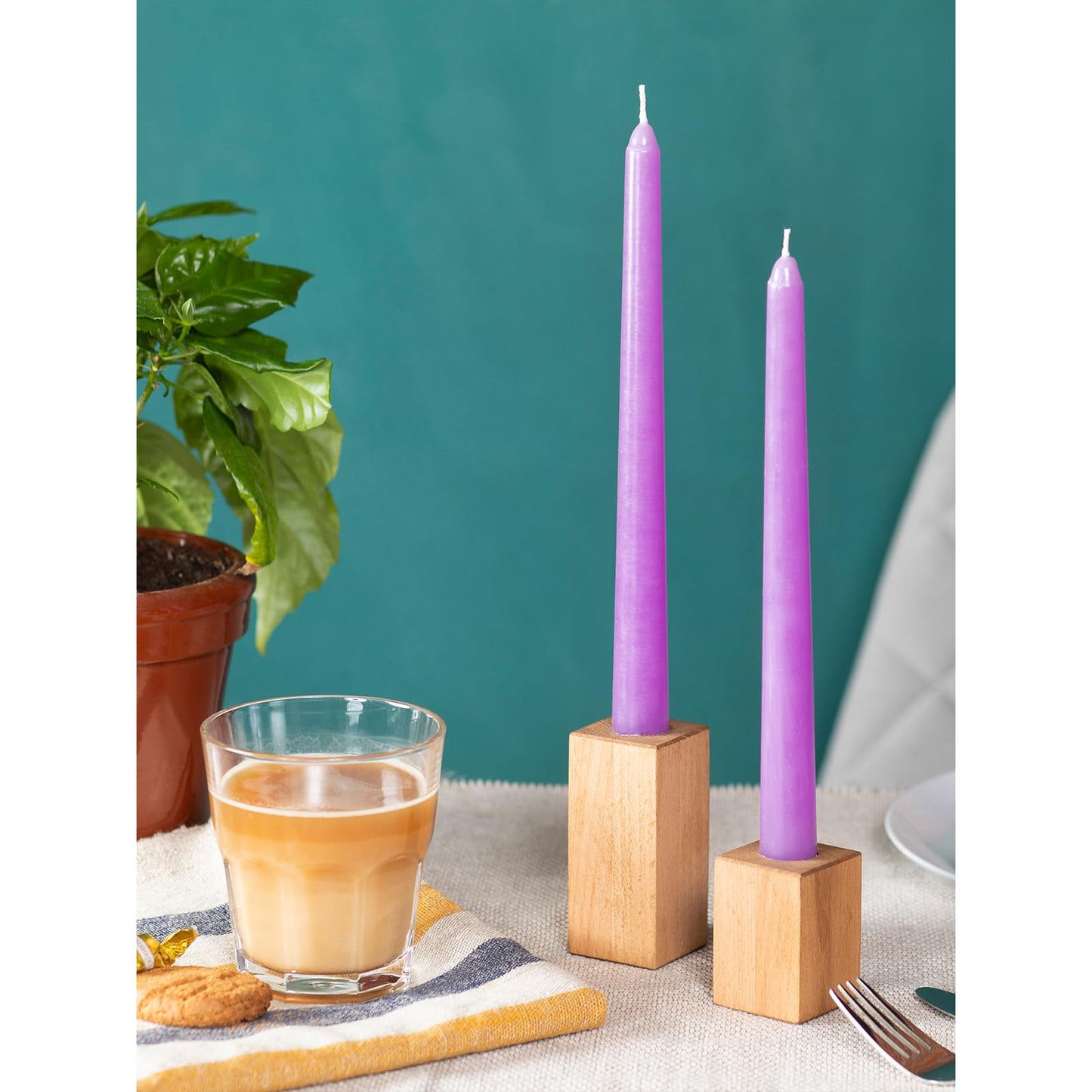 CANDWAX 10 inch Taper Lilac Candles Pack of 4 - Unscented Smokeless Dripless Tall Candlesticks - Perfect for Special Occasions, Ordinary Dinners, for Mother's Day - Lavender Candle Sticks