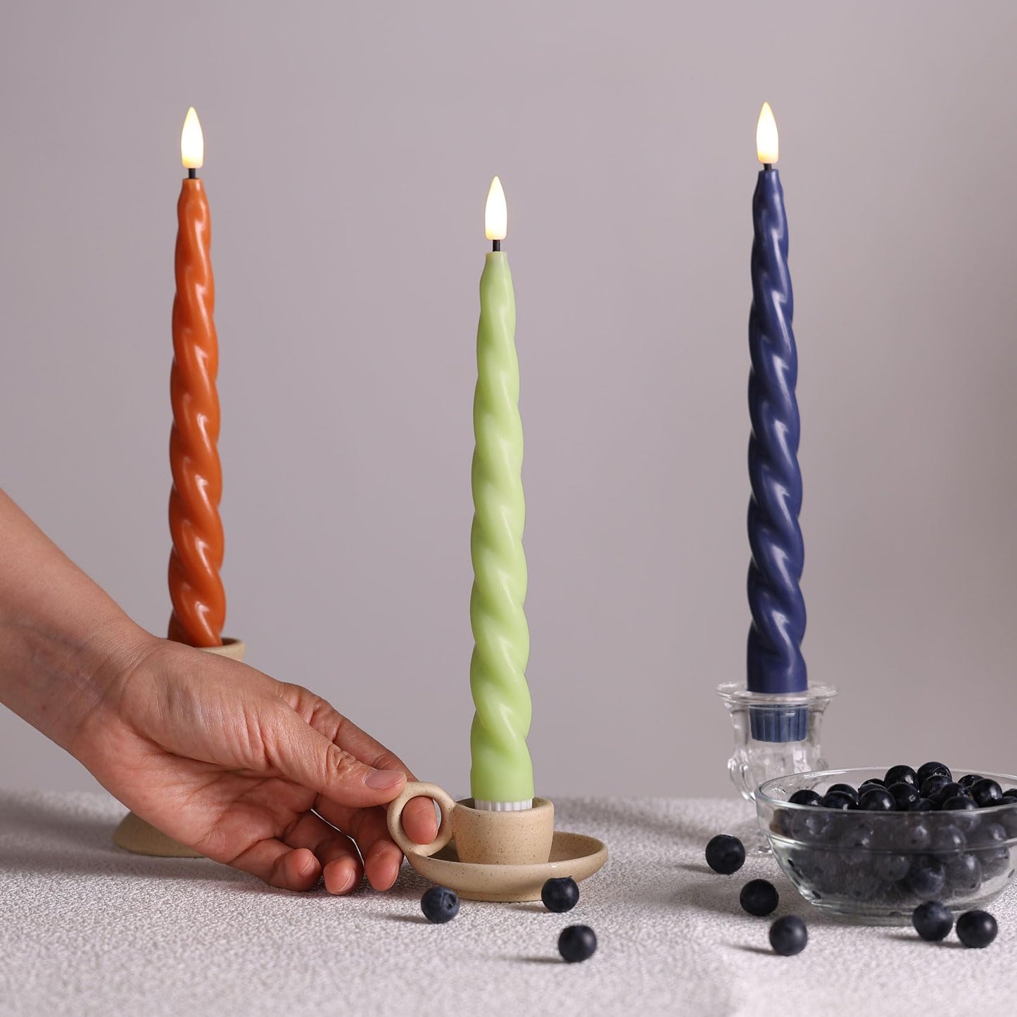 Girimax Spiral Green Flameless Taper Candles with Remote, Flickering Battery Operated LED Wax Candlesticks Spring Summer Home Decor Set of 6