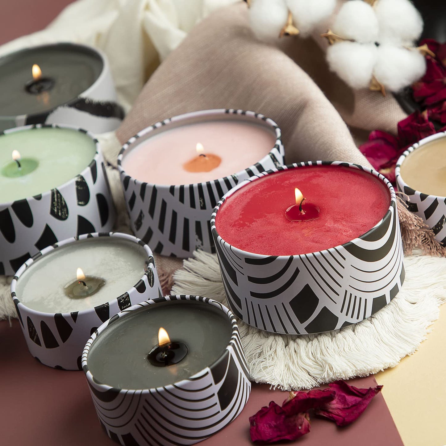 Hearth & Harbor Tin Candle Jars for Making Candles - DIY Candle Containers with Lids - Metal Candle Jars - Bulk Tins Storage for Candle - (24 Pieces) - (8 Ounces) - Black and White Abstract