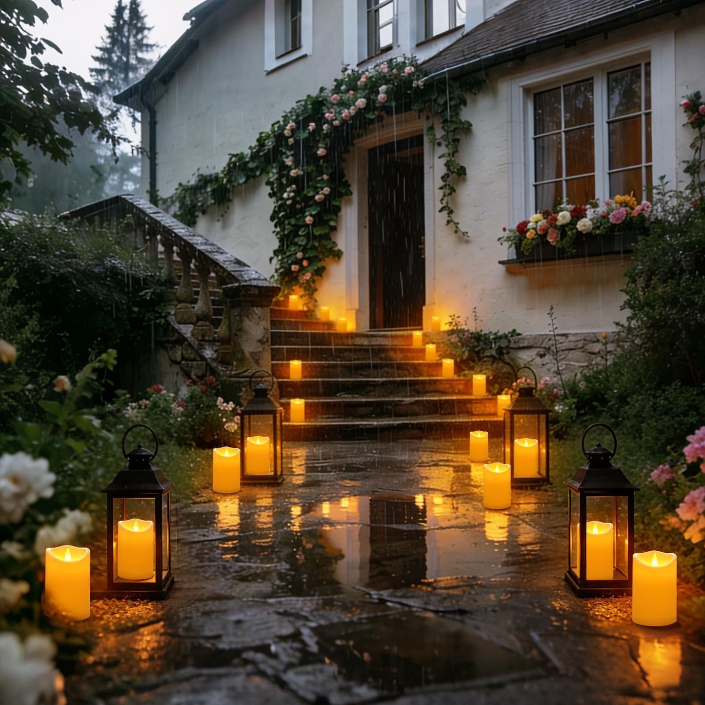 Flameless Candles 3"D X 6"H Set of 2 Outdoor Indoor Pillars Battery Operated Flickering Candles Include 8-Key Remote Timer Function, Fake Plastic Pillar Candles for Aniversary, Christmas Decor