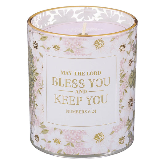 Christian Art Gifts Lord Bless You Scented Candle: Soy Wax, Pure Essential Oils, Cactus Blossom & Coconut Scent, Bible Verse, Floral Design Glass Jar, Encouragement Gift for Women, 40 Hours Burn Time