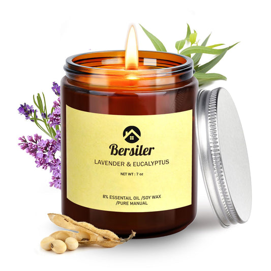 Bersiler Aromatherapy Candles, Scented Candles, 7OZ Lavender Eucalyptus Candles Stress Relief and Relax for Home & Bedroom Gift for Women Birthday Christmas, Soy Wax Candle