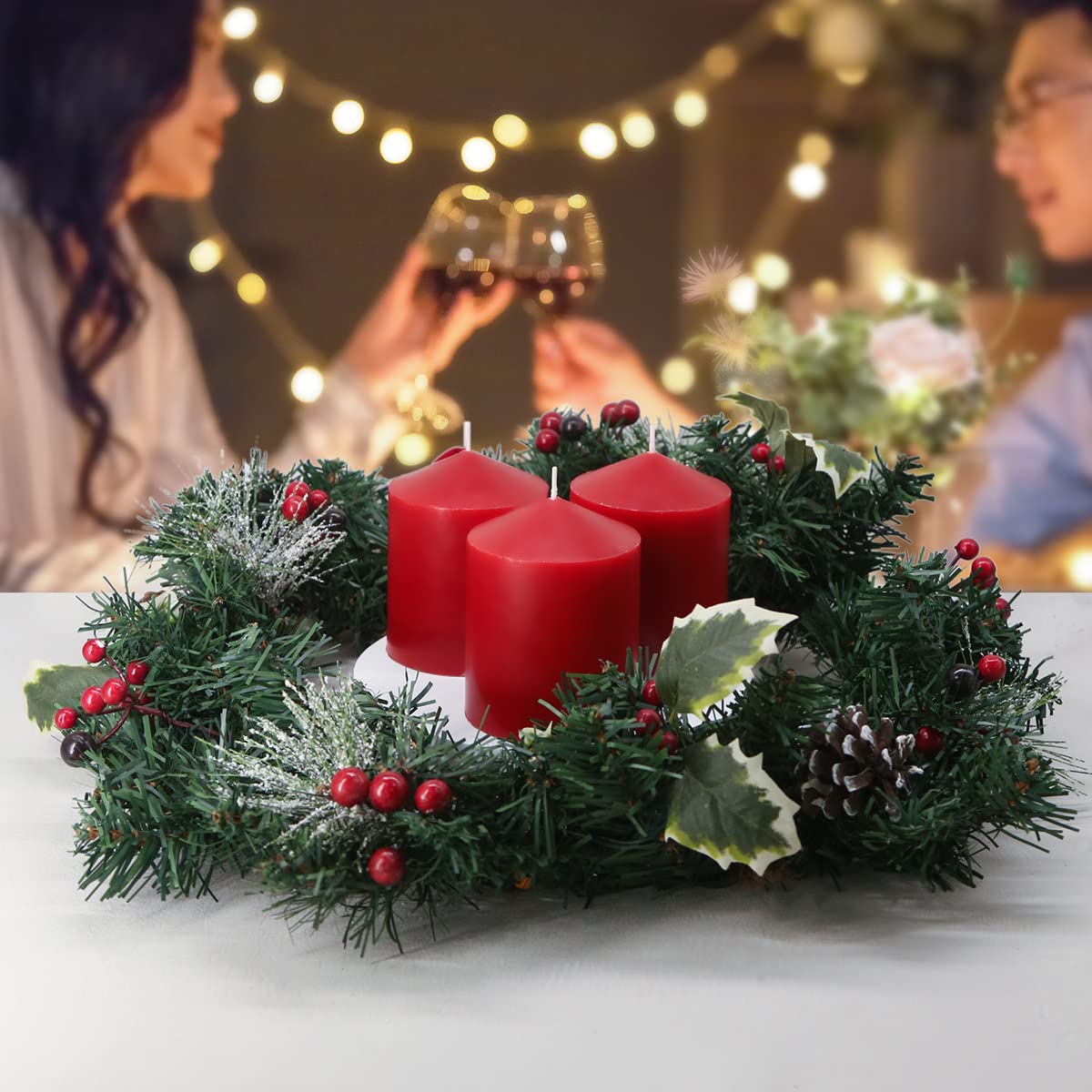 3x4 Inch Red Pillar Candles, 3 Packs Unscented Smokeless Dripless Cylinder Candles for Christmas, Wedding, Party, Home and Dinner Table, 45 Hours Burn