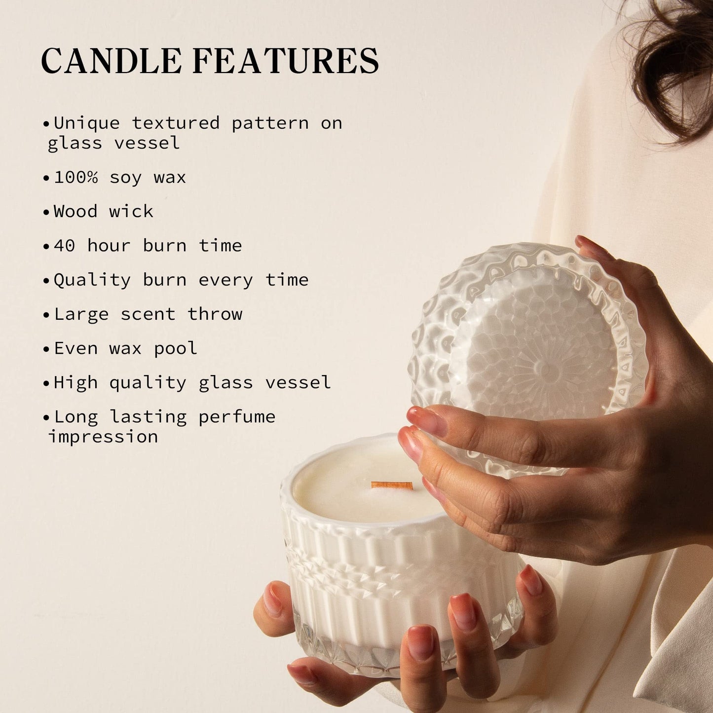 Fresh Cotton Scented Candle, Crackling Wood Wick Candles for Home Scented, 7.4oz Natural Soy Wax, Aromatherapy Candle Gifts for Women on Valentines Day Birthday Mothers Day