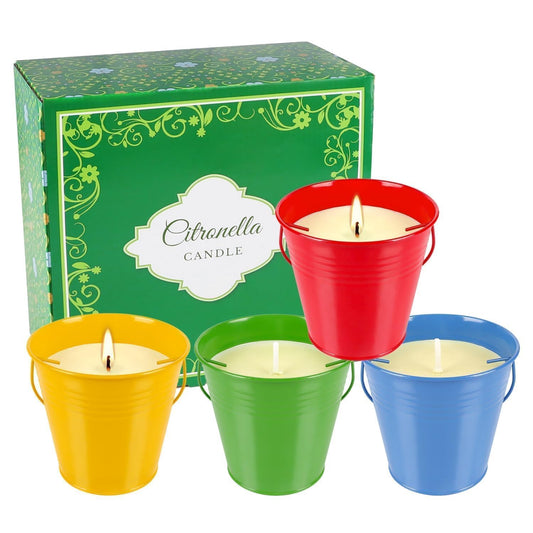 Citronella Candles Outdoor Set of 4-12oz Multicolor Soy Wax Candles, Clean Burning Smokeless for Patio Garden Balcony Decor, Long-Lasting Outdoor Candles with Natural Soy Wax Blend