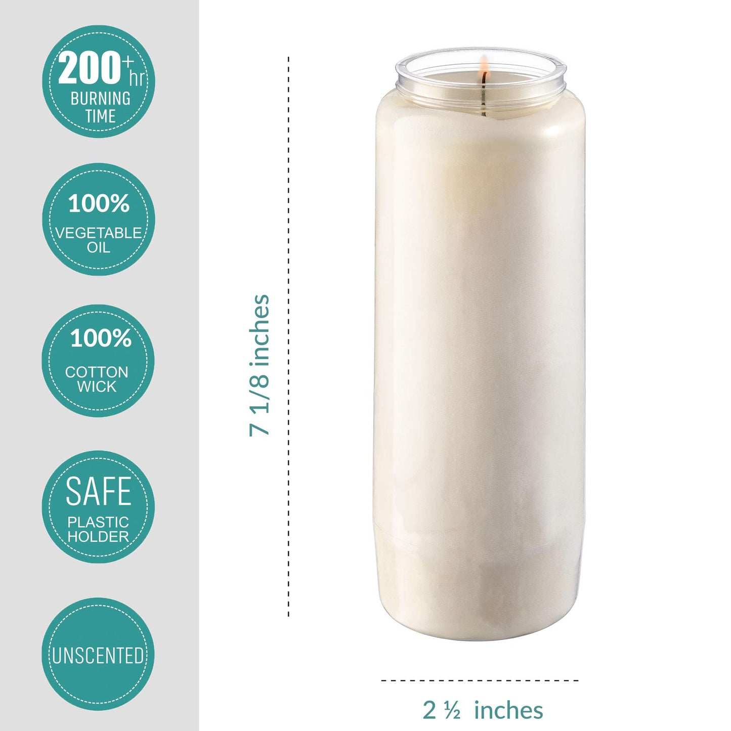 Rambue 9 Day Prayer Candles, 2 Pack - 7” White Memorial Candle for Shiva, Religious, Party, Emergency Candles - Long Burning Vegetable Wax in Plastic Jars