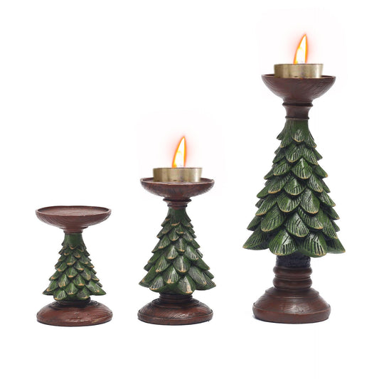 Christmas Tree Candle Holder, 3D Resin Pillar Candle Stand, Vintage Centerpiece for Fireplace Mantel, Holiday Table Decor, Home & Restaurant Christmas Celebratio (Small)