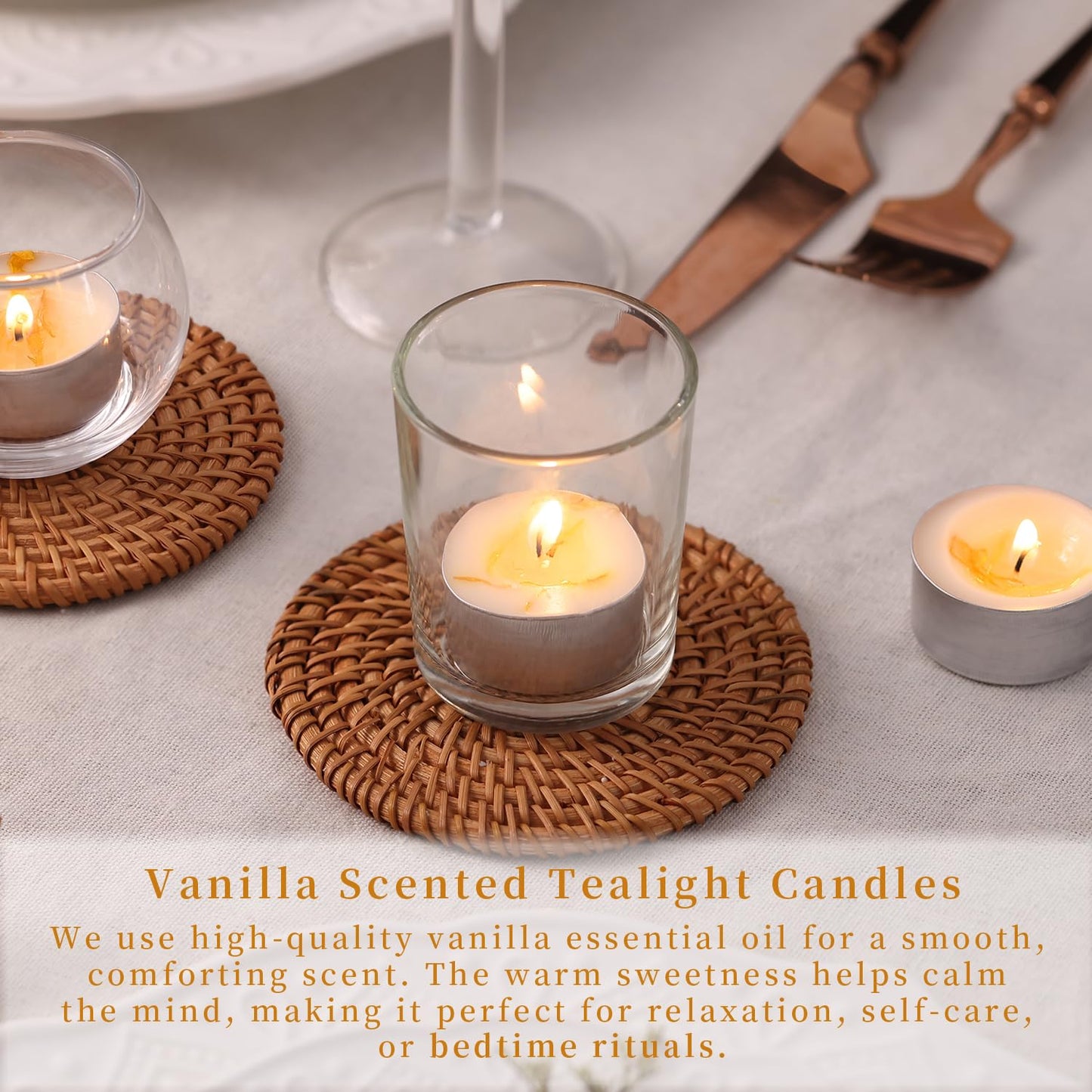 16 Pcs Vanilla Scented Tealight Candles, 6H Long Burning - 100% Palm Wax Based Scented Tea Lights with Dried Flowers, Non-Toxic/Smokeless Tea Lights Candles Bulk for Spa, Bath, Wedding