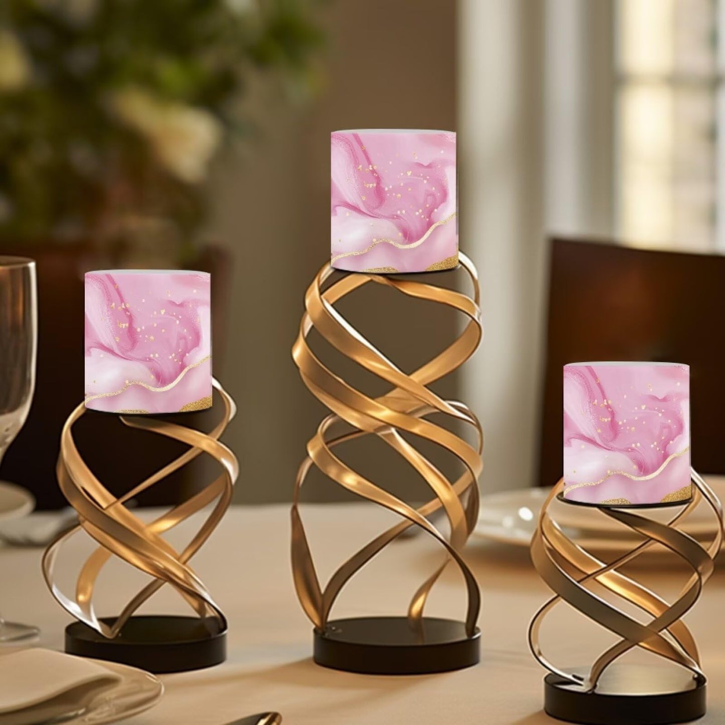 Cozeyat Blush Marble LED Candles Set of 4 Battery Powered Flameless with Remote Timer Dancing Flame Waterproof for Home Beach Table Decoration
