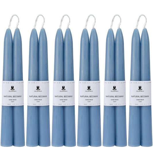 Olorvela Green Beeswax Taper Candles,8" Long Candlestick,smokeless dripless unscented Natural Beeswax Candles.for Gift,Mother's Day (Green, 2 Pack)