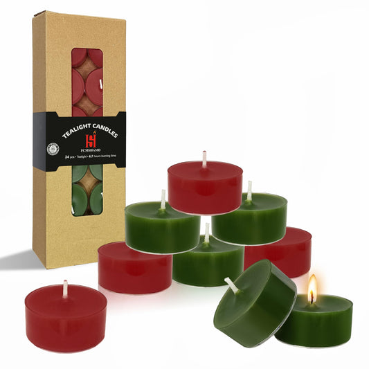 Christmas Scented Tealight Candles Cedar & Apple, Red Green Scent Tea Lights Candles Clear Cup, 24 Pack Colored Tealights Candle, 6 Hour Burn Time Tea Candles for Home Decor