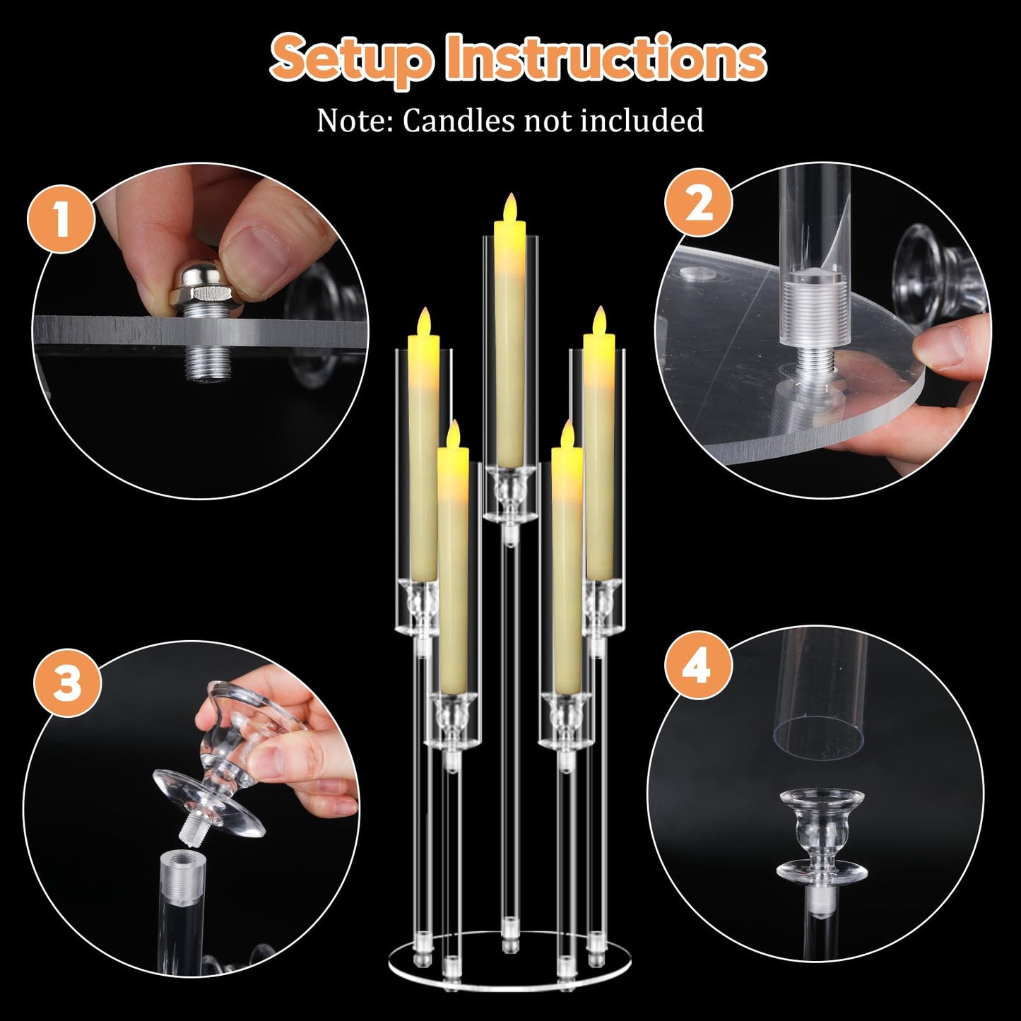 8 Sets 5 Arms Acrylic Candelabra Centerpieces for Tables,Clear Candle Holder for Wedding,Ceremony Dinner Party, 27" Tall Candlestick Holders with Lampshade,Fit LED Candle