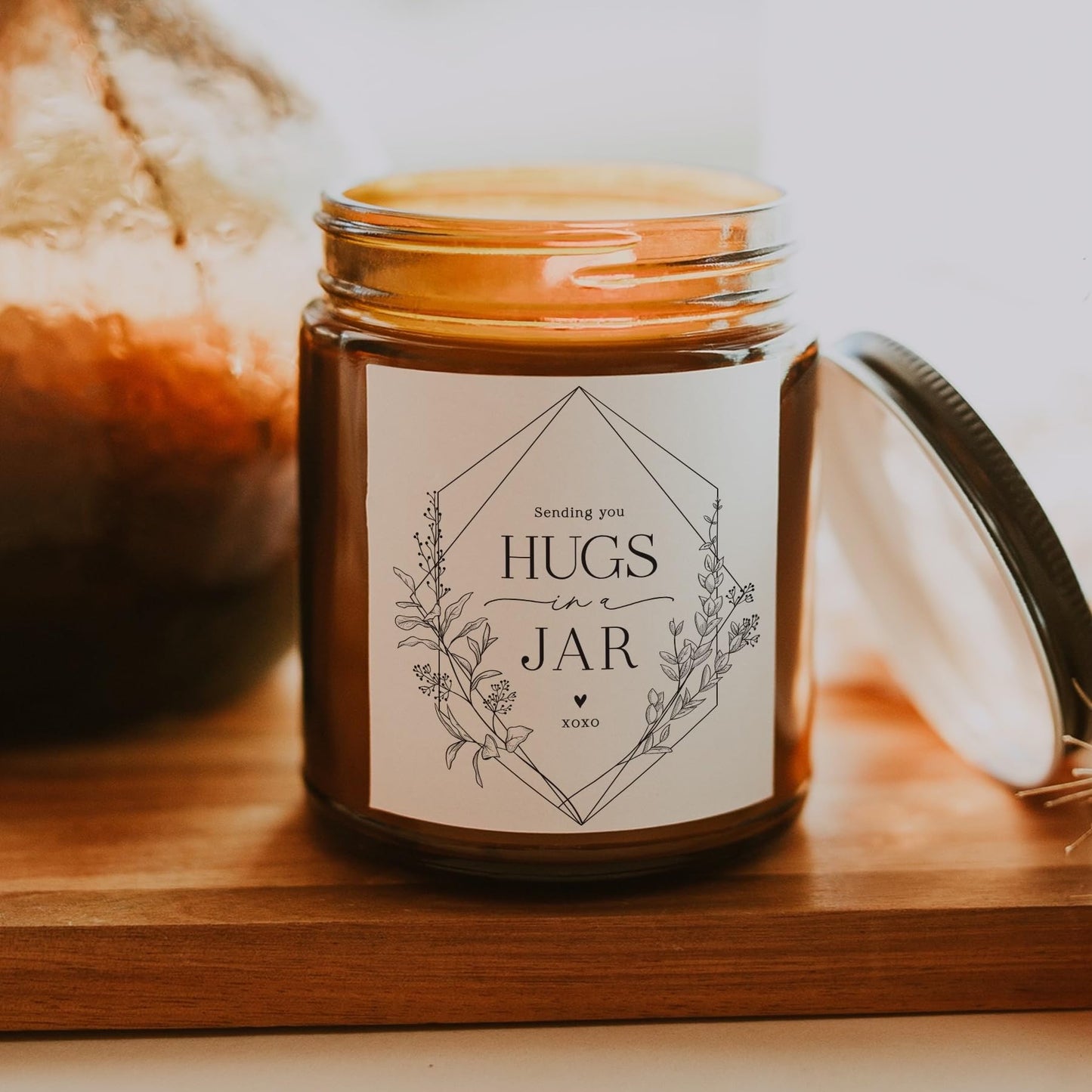 ThreeKin Warm Hugs Scented Candles for Home, Natural Soy Wax, Relaxing Aromatherapy Gifts, Essential Oils Scented, Long-Lasting Candle Burns for 75-Hours, Lemongrass Lavender Scent