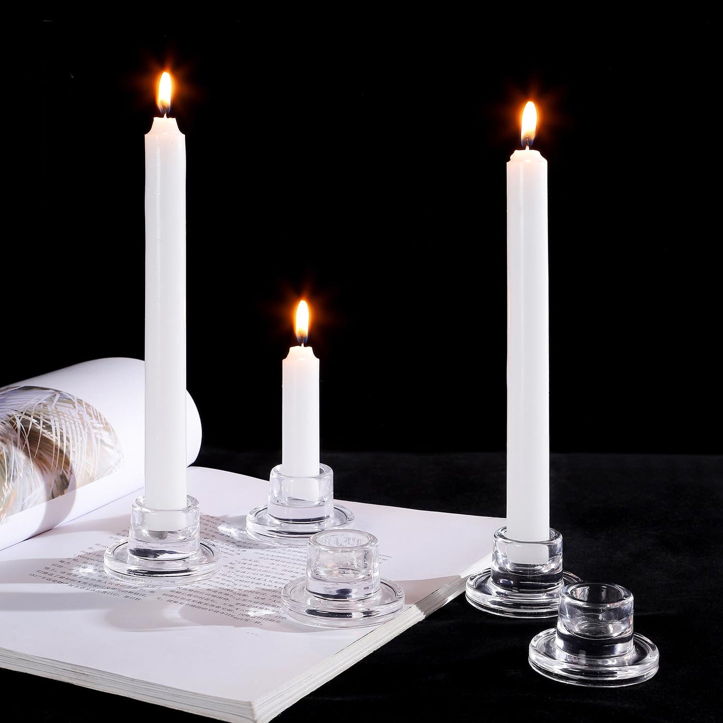 ZQXJWF Clear Glass Taper Candle Holders Set, Round Base Design, Elegant Dining Table Decor, for Table Centerpiece Wedding Party Advent Christmas Home Decorations (48, Clear)