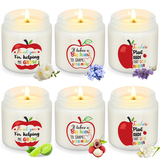 Heigble 6 Pcs Teacher Appreciation Gift Candles, 3.5 oz Palm Wax Scented Jar Candles Thank You Teacher Graduation Gifts for Retirement End of The Year Graduation Gift, 6 Scents
