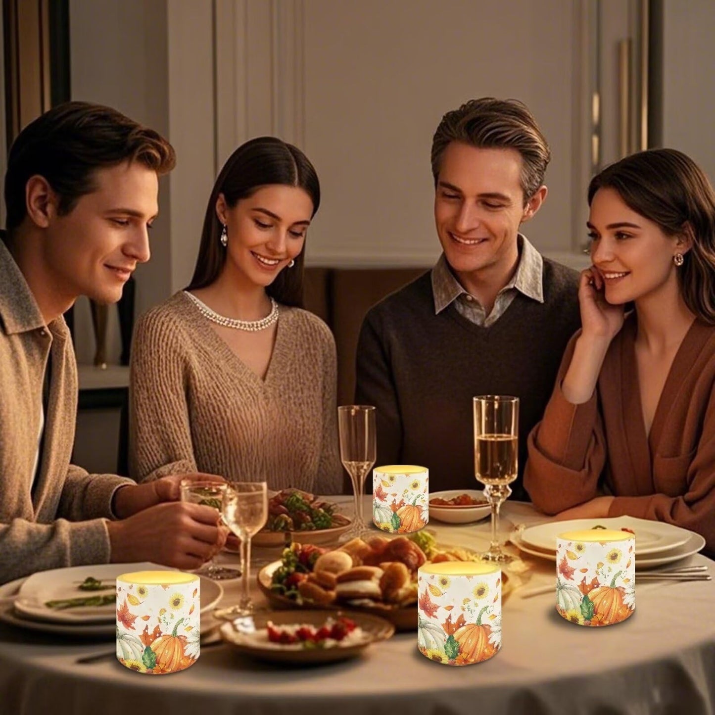 Cozeyat Harvest Pumpkin LED Candles Set of 4 Battery Powered Flameless with Remote Timer Dancing Flame Waterproof for Garden Patio Table Decoration