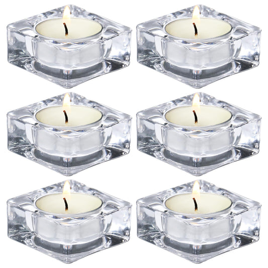 CHOCSTAY Tealight Candle Holder Set of 6, Clear Glass Candle Holder Heat-Resistant Square Holders for Wedding, Party, Home Décor