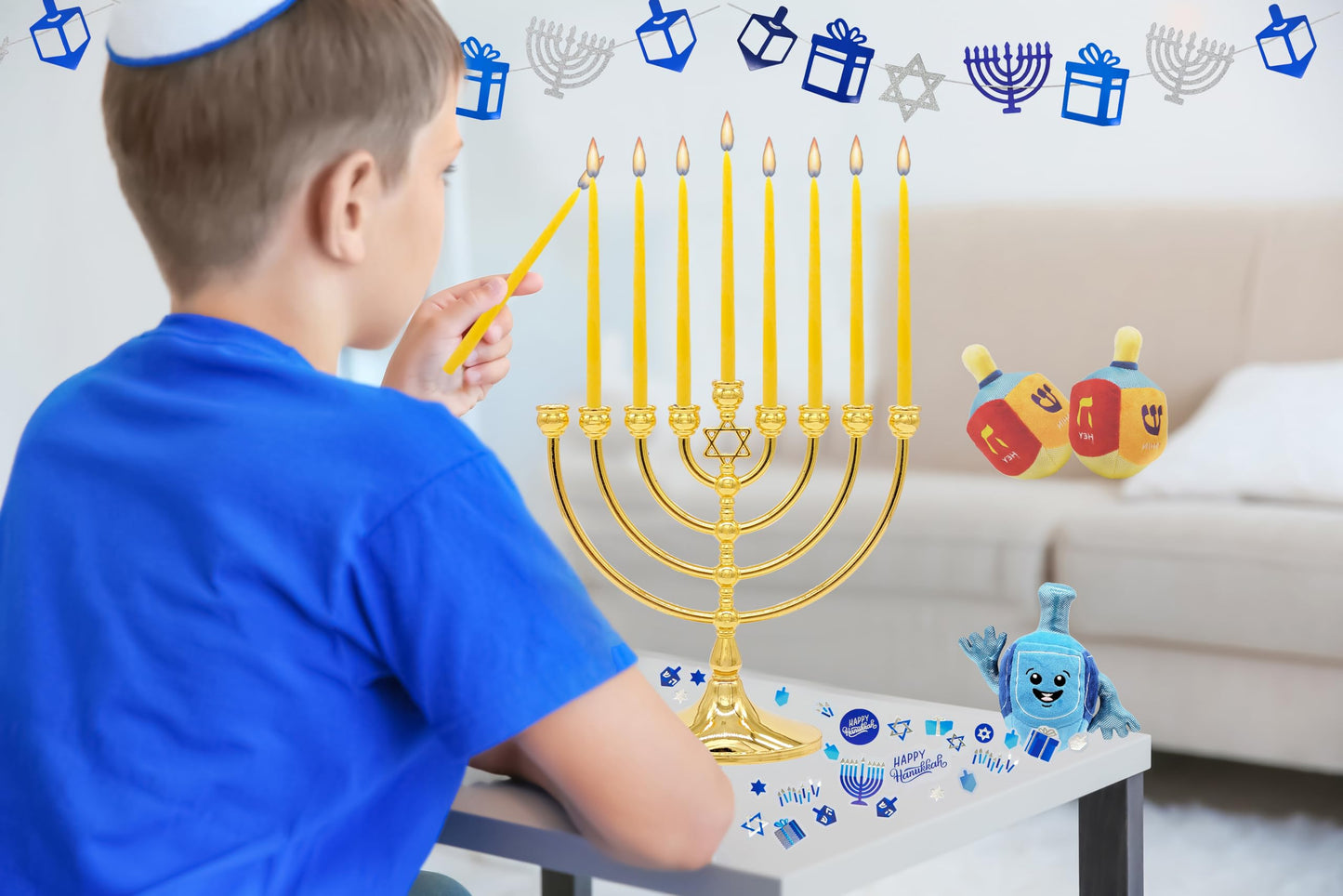 Natural Beeswax Hanukkah Candles, Hand-Made Chanukkah Menorah 45 Yellow Candles for All 8 Nights Fits Most Menorah Burn Time 1-Hour