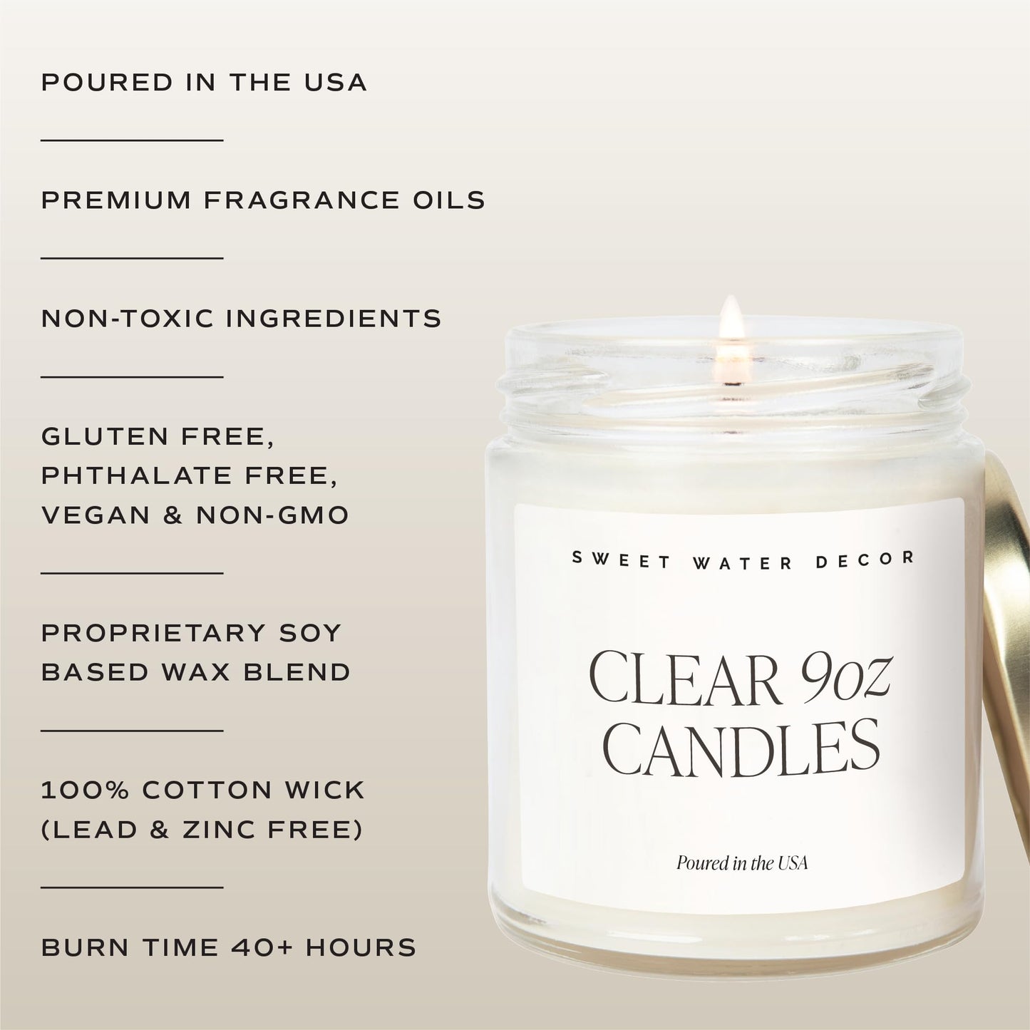 Sweet Water Decor Stress Relief Soy Candle - Lemon, Eucalyptus, Mint, Jasmine Scented Relaxing Candles for Home - 9oz Clear Jar + Gold Lid, 40+ Hour Burn Time, Made in The USA