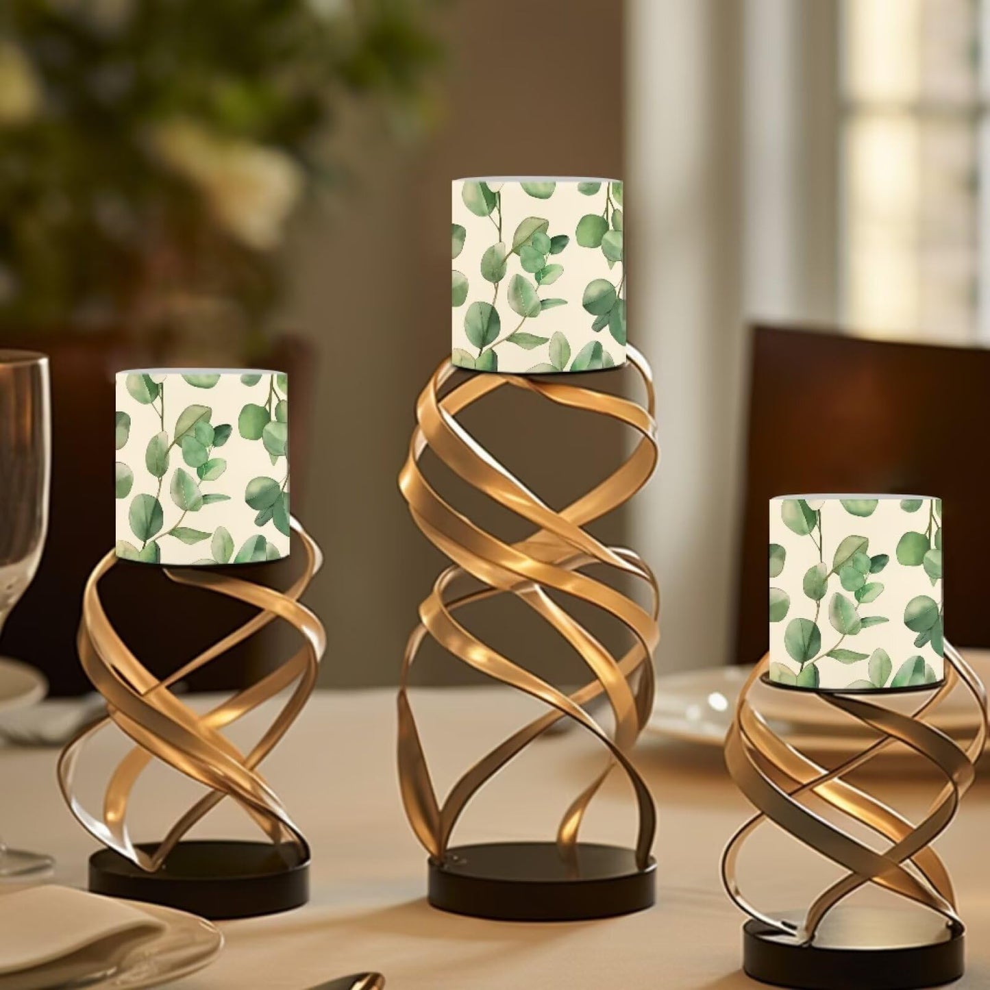 Cozeyat Green Plants Realistic Flickering Flameless Candles Set of 4 Battery Powered with Remote Control Timer LED Pillar Candles for Indoor Outdoor Use