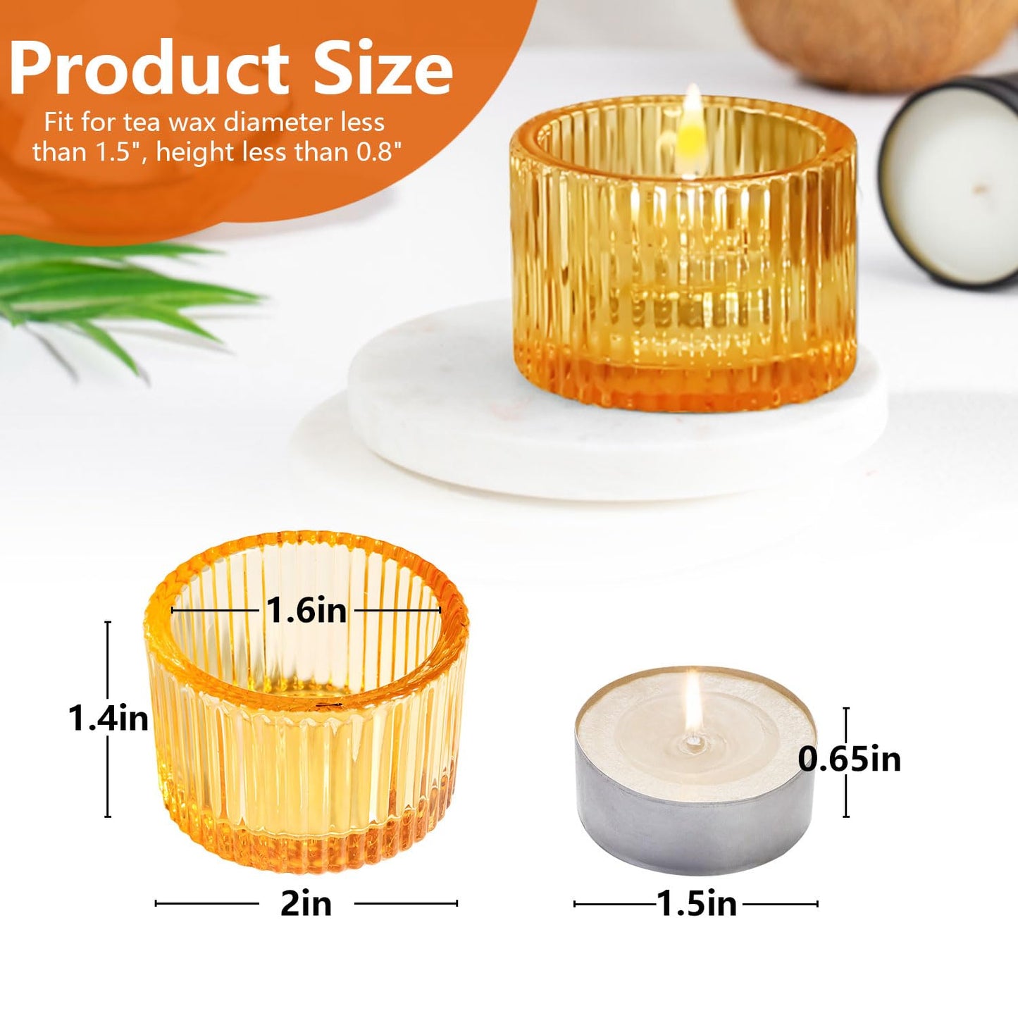 JOYIT Gold Votive Candle Holders Bulk Set of 6, Tealight Candle Holder for Wedding Table Centerpiece, Glass Small Candle Holders for Birthday Party, Valentine's Day, Home Decor (2''X 1.4'')