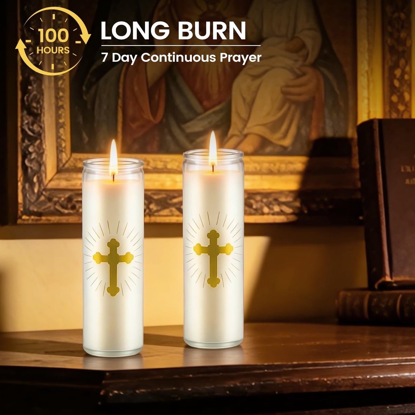 ARQRHTLY 6 Pcs Natural Soy Wax Prayer Candles 7 Day Devotional Candle in Glass 100 Hours Long Burn Time Religious Catholic Christian Spiritual Decor for Memorials Vigil Church Home Altar Bless Novena