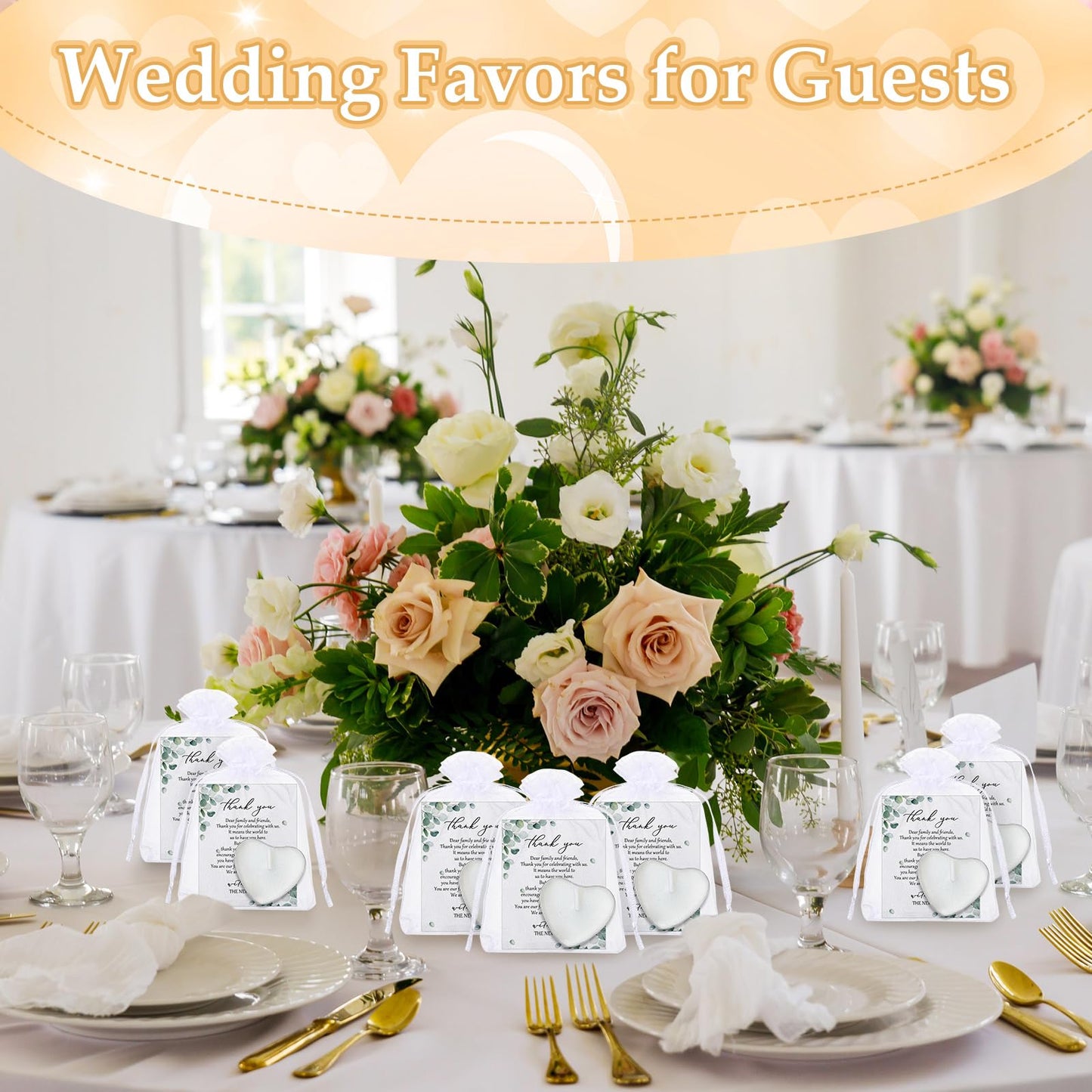 Threlaco 150 Sets Wedding Favors for Guests Bulk Mini Heart Shaped Candles Wedding Party Favors for Guests with Thank You Cards and Organza Bags Bridal Shower Party Souvenir Candle Gifts
