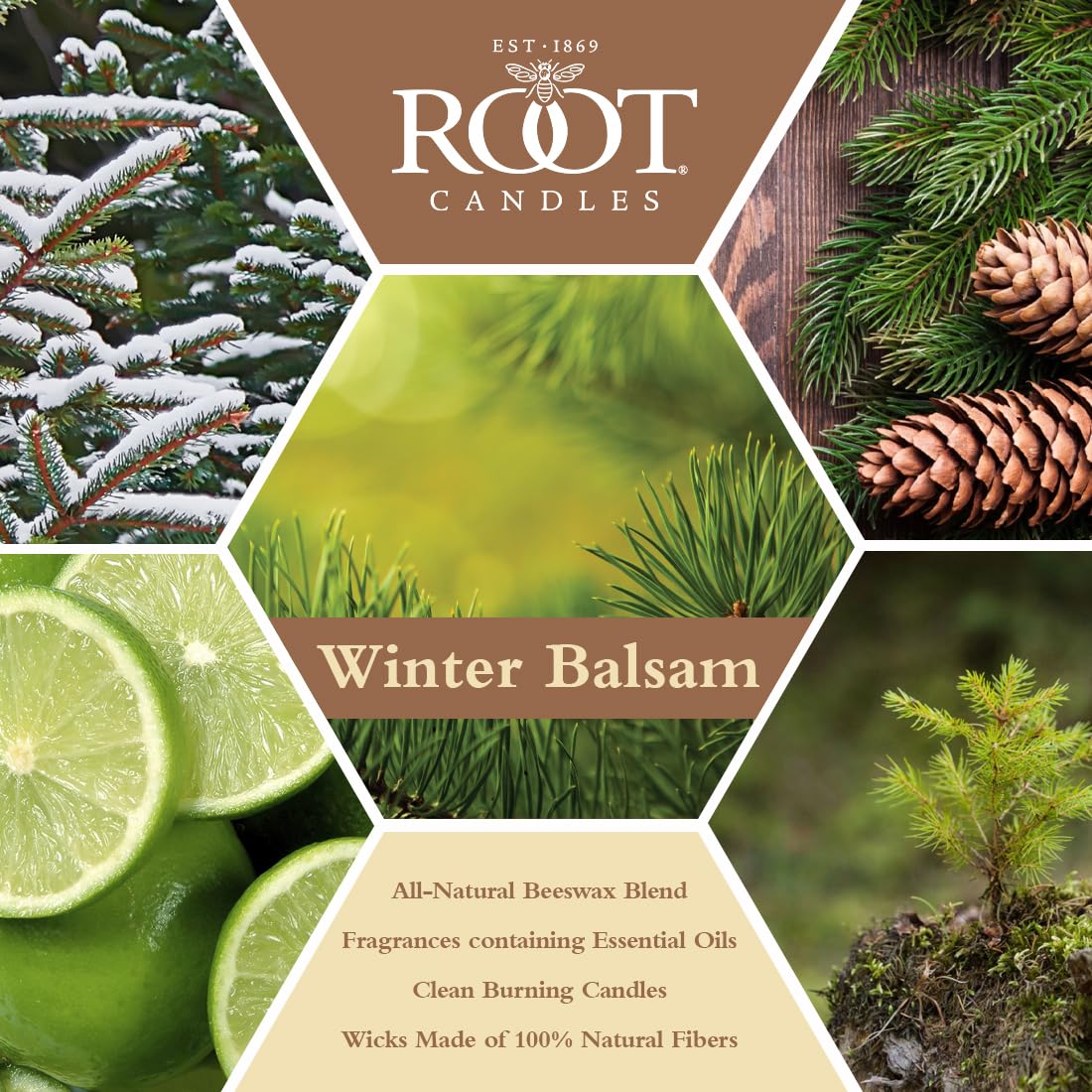 Root Candles Winter Holiday Scented Candles in Travel Tin 24-Hour Honeycomb Traveler Handcrafted Beeswax Blend Candle, 4-Ounce, Winter Balsam